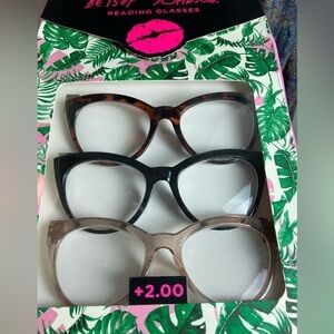 Betsey Johnson 3 pc Cateye readers Black Tortoise and Glitter
